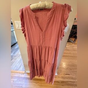 Shop the Mint Mauve Tiered Ruffle Sleeve Midi Dress (Size L)